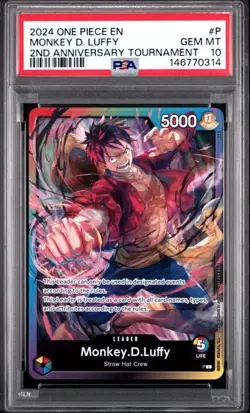 2024 ONE PIECE PROMOS 2ND ANNIVERSARY TOURNAMENT #P MONKEY D. LUFFY PSA 10 - Image 1