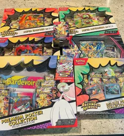 Desirable Pokemon Ascended Heroes LOT- Bundle, Poster, Pin, All Ex Boxes Sealed - Image 1