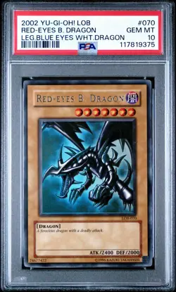 2002 LOB-070 Red-Eyes Black Dragon Ultra Rare Yu-Gi-Oh! Card PSA 10 Gem Mint - Image 1