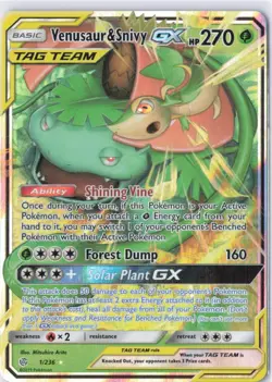 Pokemon TCG Venusaur Snivy Tag Team GX Cosmic Eclipse Holo Card 1/236 2019 - Image 1