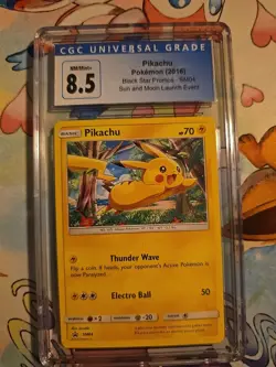 CGC 8.5 Pikachu SM04 Pokemon Black Star Promos 2016 English - Image 1