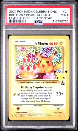 Pikachu 24 Celebrations PSA 9 Mint Birthday Classic Collection Pokemon - Image 1