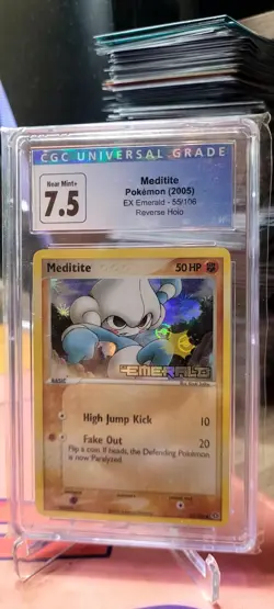 Pokemon TCG CGC 7.5 Meditite Reverse Holo EX Emerald STAMPED 55/106 - Image 1