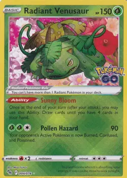Radiant Venusaur 004/078 Holo Radiant Rare - Pokemon GO - English NM - Image 1