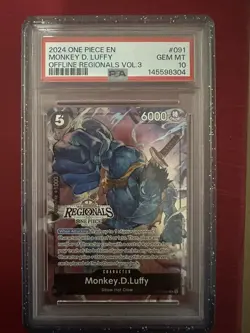 2024 One Piece EN OP07-091 Monkey D. Luffy (Offline Regionals V3) PSA 10 - Image 1