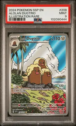 2024 POKEMON SSP EN-SURGING SPARKS ILLUSTRATION RARE #208 ALOLAN DUGTRIO PSA 9 - Image 1