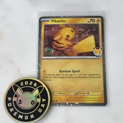 Pokemon Pikachu TEF 051/162 Holo Promo Card 70 HP Random Spark w/h Pokemon coin - Image 2