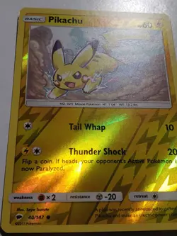 REVERSE HOLO Pikachu 40/147 VLP / NM Burning Shadows Pokemon Card - Saya Tsuruta - Image 3
