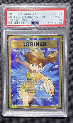 2016 POKEMON #108 MISTY'S DETERMINATION XY EVOLUTIONS FULL ART HOLO MINT PSA 9 - Image 1