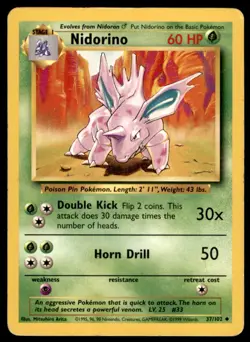 Nidorino 37/102 Uncommon Base Set Unlimited Pokemon Moderately Played - Image 1
