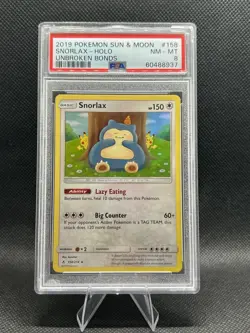 2019 POKEMON SUN & MOON UNBROKEN BONDS #158 SNORLAX-HOLO PSA 8 🔥 - Image 1