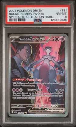 Pokemon 2025 Dri En Rockets Mewtwo EX Special Illustration Card 231/182 PSA 8 NM - Image 1