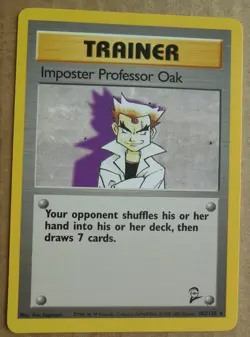 Imposter Professor Oak 102/130 Rare Non-Holo Base 2 Pokemon Trainer Card NM/LP - Image 1