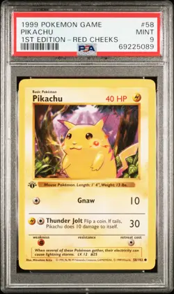 1999 POKEMON BASE SET 1ST EDITION RED CHEEKS #58 PIKACHU PSA 9 - Image 1