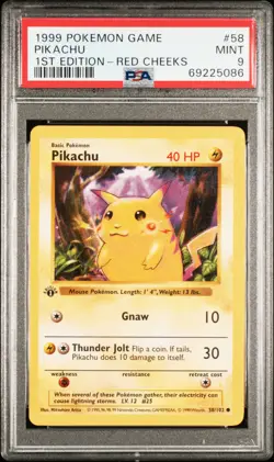 1999 POKEMON BASE SET 1ST EDITION RED CHEEKS #58 PIKACHU PSA 9 - Image 1