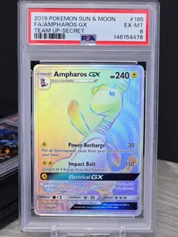 Pokemon Card Ampharos GX 185/181 Secret Rare Sun & Moon Team Up Holo Rare PSA 6 - Image 1