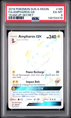 Pokemon Card Ampharos GX 185/181 Secret Rare Sun & Moon Team Up Holo Rare PSA 6 - Image 3