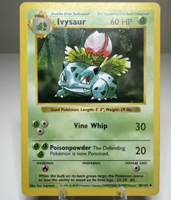 Ivysaur 30/102 SHADOWLESS Base Set Unlimited 1999 HP/DMG - Image 1