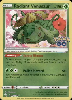 Radiant Venusaur 004/078 Radiant Rare Pokemon GO Pokemon Near Mint - Image 1