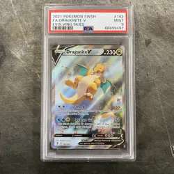 2021 Pokemon SWSH Dragonite Full Art V Evolving Skies PSA 9 Mint Graded 192/203 - Image 1