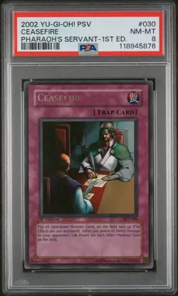 2002 YU-GI-OH! PSV-PHARAOH'S SERVANT 1ST EDITION #030 CEASEFIRE PSA 8 - Image 1