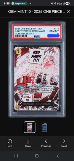 One Piece Gum-Gum Fire-Fist Pistol Red Hawk Alternate Art OP11-114 PSA 10 - Image 1