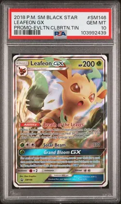 2018 POKEMON EVOLUTIONS CELEBRATIONS TIN LEAFEON GX PROMO PSA 10 #SM146 - Image 1