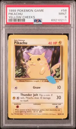 1999 POKEMON BASE SET UNLIMITED YELLOW CHEEKS #58 PIKACHU PSA 9 - Image 1