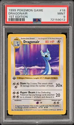 1999 POKEMON BASE SET 1ST EDITION #18 DRAGONAIR PSA 9 - Image 1
