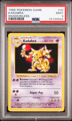 1999 POKEMON BASE SET SHADOWLESS #32 KADABRA PSA 9 - Image 1