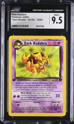 CGC 9.5 MINT Dark Kadabra Non-Holo 1st Edition Team Rocket 39/82 Pokemon 2000 - Image 1