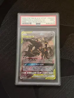 2020 POKEMON SM BLACK STAR PROMO #SM241 UMBREON & DARKRAI GX PSA 9 - Image 1
