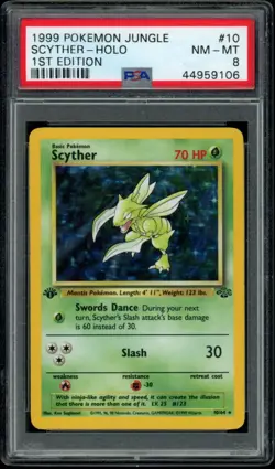 1999 Pokemon Jungle 1st Edition #10 Scyther Holo PSA 8 - Image 1