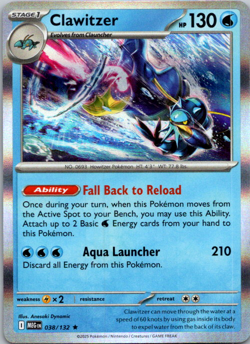 2025 Pokemon Mega Evolution Clawitzer 038/132 Holo Rare - Image 1