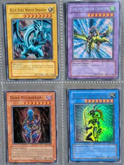 Vtg YUGIOH HOLO LOT OF 4 GAIA,BLUE EYES,DARKNEC, BLACK LUSTER NM+ - Image 1