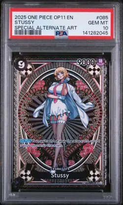 2025 ONE PIECE OP11 FIST OF DIVINE SPEED 085 STUSSY SPECIAL ALTERNATE ART PSA 10 - Image 1