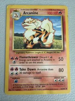 Pokemon TCG Base Set Arcanine Card 23/102 Unlimited, MP - Image 1