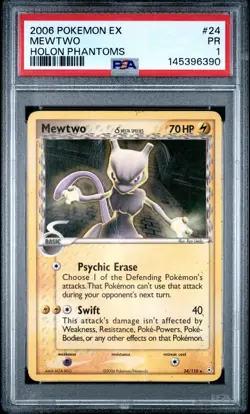 Mewtwo PSA 1 2006 Pokemon EX Holon Phantoms #24 POP 10 - Image 1