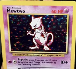 Basic Pokemon Mewtwo Hologram Card 10 / 102 Never Played With - Image 1