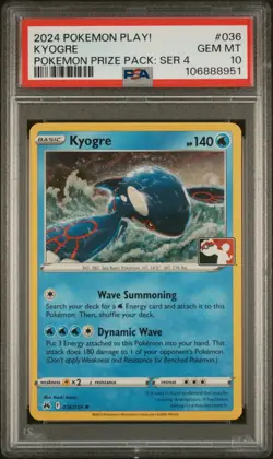 2024 Kyogre PSA 10 036 Pokemon Play Pokemon Prize Pack Series 4 GEM MINT POP 30! - Image 1
