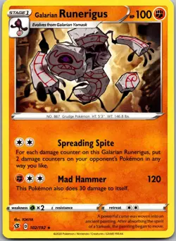 Galarian Runerigus 102/192 Rare Rebel Clash Pokemon Near Mint - Image 1