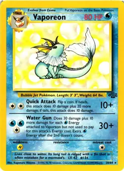 Pokemon TCG Vaporeon 28/64 Rare Jungle Unlimited LP - Image 1