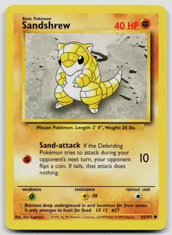 SANDSHREW 62/102 COMMON BASE SET UNLIMITED POKEMON NM - Image 1