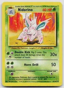NIDORINO 37/102 UNCOMMON BASE SET UNLIMITED POKEMON LP - Image 1