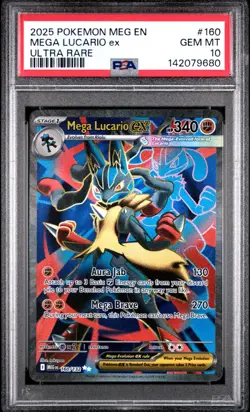 PSA 10 2025 Pokemon Mega Lucario Ex 160/132 Evolutions English - Image 1