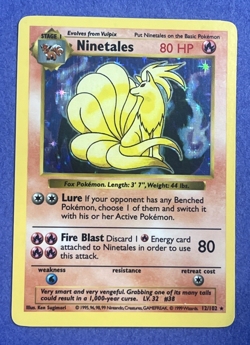 1999 Pokemon Ninetales 12/102 Base Set Shadowless Holo - Image 1