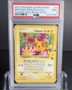 PSA 9 Birthday Pikachu Holo #24 Celebrations Classic Pokemon 2021 - Image 1