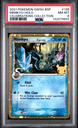 PSA 8 2021 POKEMON SWSH BLACK STAR PROMO CELEBRATIONS COLL #136 MIMIKYU-HOLO - Image 1
