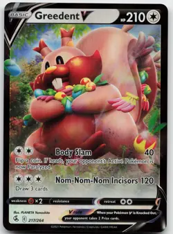 Greedent V 217/264 Holo V Rare Fusion Strike Pokemon Near Mint - Image 1