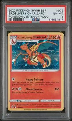 Pokemon Center UK Special Delivery Charizard Pikachu Holo SWIRL SWSH 072 PSA 8 - Image 1